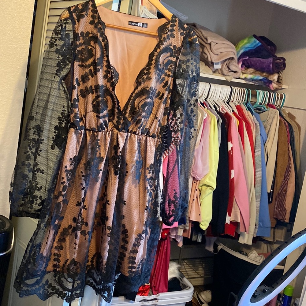 Elegant low cut black lace dress